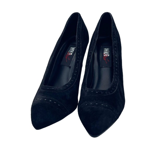 The Wild Pair Vintage 80s 90s Retro Black Suede Pointed Cap Toe Heels Pumps 8.5 - Picture 5 of 15